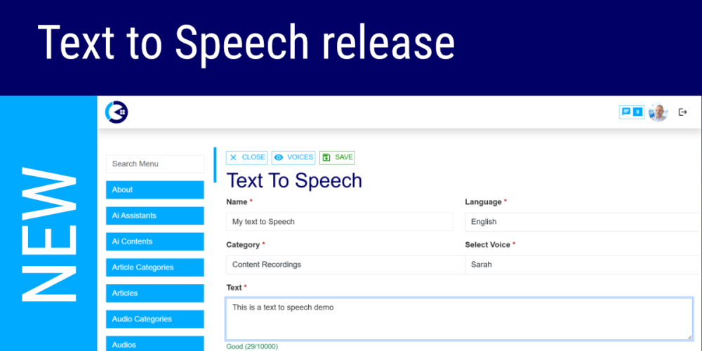 Release of Text to Speech