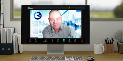 Consultant in online digital transformation strategy meeting