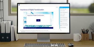 Desktop monitor showing the digital transformation course